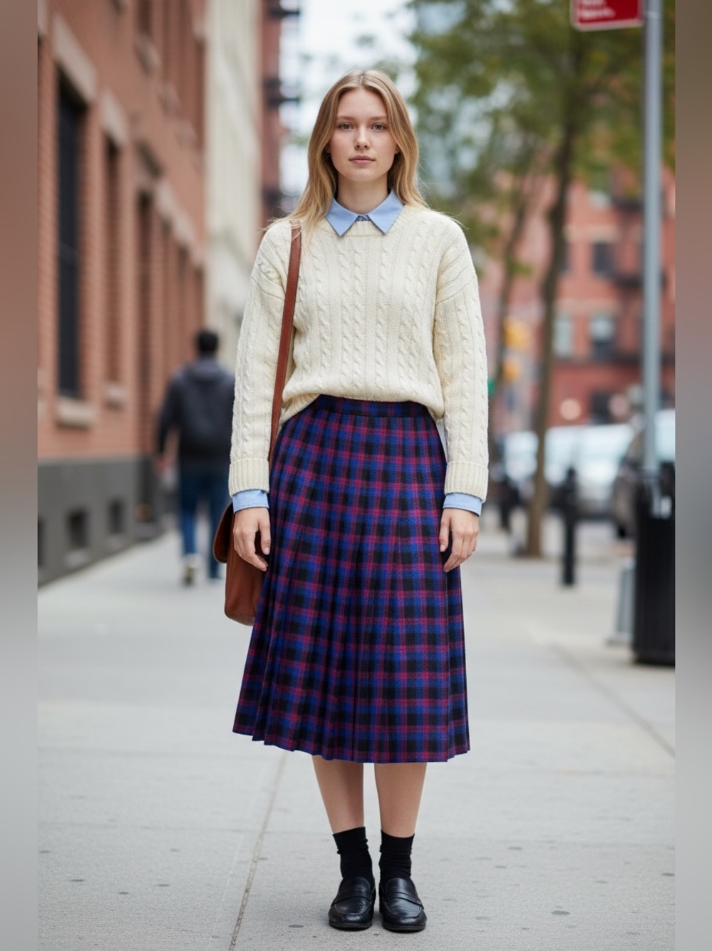 Vintage 90s Talbots Purple Plaid Tartan Wool Pleated Midi Skirt Size 6